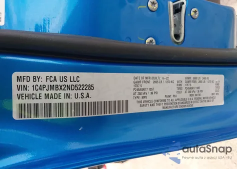 2022 Jeep Cherokee Trailhawk 4X4 из США, поврежденный, VIN 1C4PJMBX2ND522285